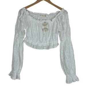 Altar'd State Eyelet Cropped Off White Blouse Versatile Style NEW Size Medium